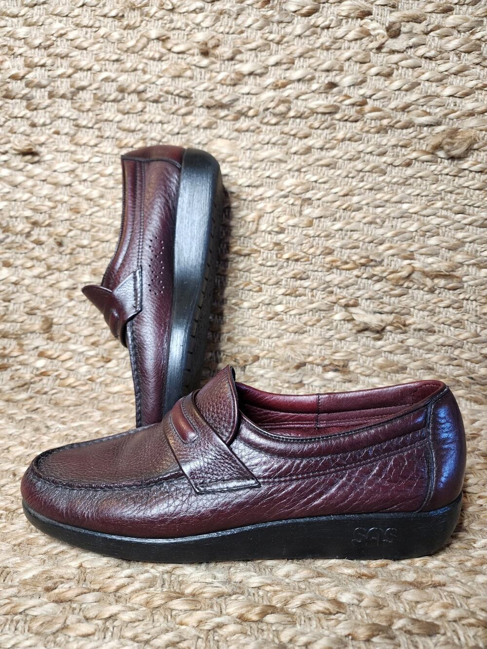 SAS Mens Alamo Penny Loafers Burgandy Red Size 9.5 M Leather Dress Shoes